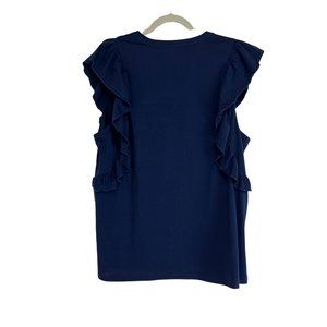 NWT Caslon 100% Cotton Flutter Sleeve Button Up Navy Blouse Top Women's Size XXL